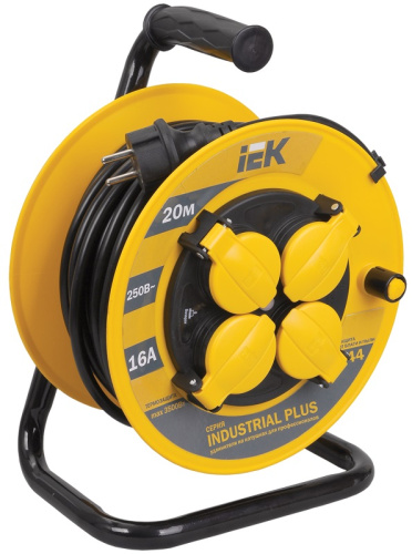 Удлинитель на катушке с заземлением IEK Industrial Plus 4х20м 16А 3500Вт IP44