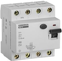Выключатель дифференциального тока УЗО IEK GENERICA ВД1-63 4п 32А 300мА 4,5,кА тип AC