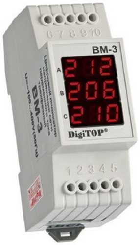 Вольтметр трехфазный цифровой на DIN-рейку DigiTOP ВM-3 blue 3х400В