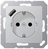 Розетка с заземлением +1хUSB тип A без рамки Jung EcoProfi 1-м. алюминий Jung — купить по цене от 26&nbsp;111 ₽ | ПрофБезопасность