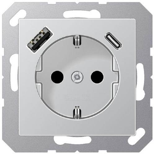 Розетка с заземлением +2хUSB тип A+C без рамки Jung EcoProfi 1-м. алюминий, Jung, купить, цена, доставка, безопасность Розетка с заземлением +2хUSB тип A+C без рамки Jung EcoProfi 1-м. алюминий Jung — купить по цене от 26 111 ₽ | ПрофБезопасность
