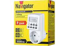 Розетка с таймером недельная Navigator  NTR-E-S01-WH 16А IP20