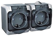 Розетка с заземлением накладная Systeme Electric Этюд 2-м. шторки IP44 серый