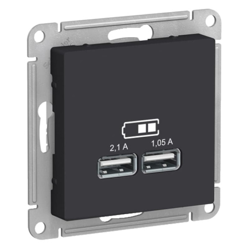 Розетка USB тип A+A без рамки Systeme Electric AtlasDesign 2-м. 2100мА карбон