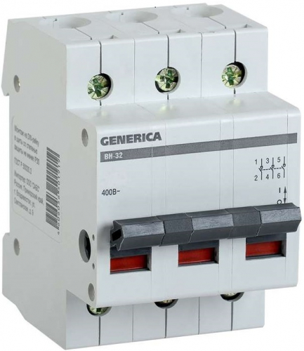 Выключатель нагрузки (мини-рубильник) IEK GENERICA ВН-32 3п 32А тип AC картинка