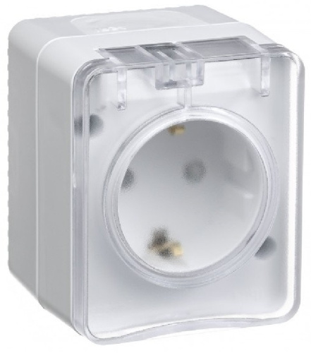 Розетка с заземлением накладная Systeme Electric AtlasDesign Profi54 1-м. крышка IP54 белый