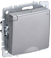 Розетка с заземлением без рамки IEK Brite РСбш10-3-44-БрА 1-м. крышка шторки IP44 алюминий