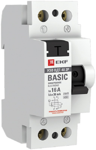 Выключатель дифференциального тока УЗО EKF Basic ВДТ-40 2п 16А 10мА 4,5,кА тип AC