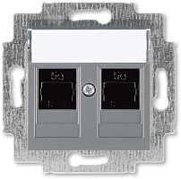 Розетка компьютерная без рамки ABB EPJ Levit 2-м. RJ45+RJ45 5e сталь