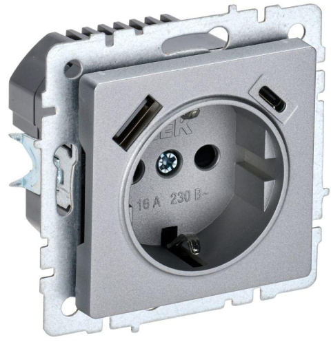 Розетка с заземлением +2xUSB тип A+C без рамки IEK Brite РЮш11-1-БрА 1-м. алюминий IEK — купить по цене от 4&nbsp;160 ₽ | ПрофБезопасность