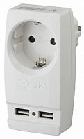 Адаптер с заземлением ЭРА SP-1e-USB-W 1-м+2xUSB тип A+A 2100мА белый