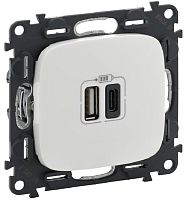 Розетка USB тип A+С без рамки Legrand Valena Allure 2-м. 3000мА белый