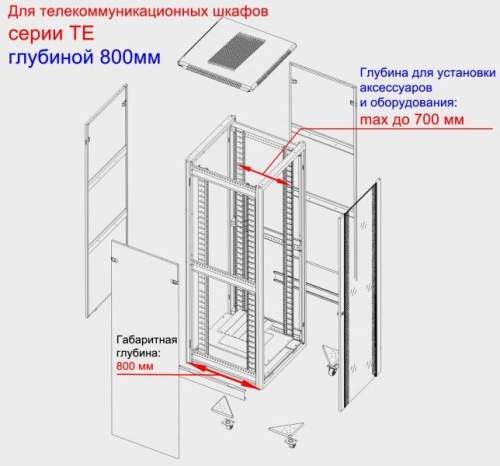 Шкаф напольный 19" Netko TE 42U (600х800х2055) 6842.901 черный, разобранный фото 2