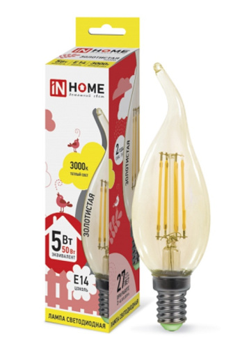 Лампа светодиодная филамент InHome Deco СА37 Свеча на ветру CL E14 220В 5Вт 450Лм 3000К 35х120мм In Home — купить по цене от 170 ₽ | ПрофБезопасность
