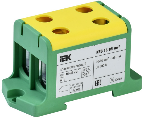 Клемма вводная силовая IEK КВС-16/95 PE "земля" 2х-рядная 16-95мм2 желто-зеленый