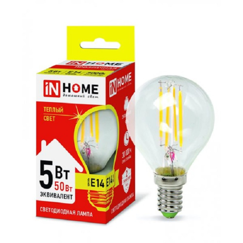 Лампа светодиодная филамент InHome Deco G45 Шар CL Е14 220В 5Вт 450Лм 3000К 45х76мм In Home — купить по цене от 70 ₽ | ПрофБезопасность