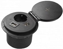 Розетка встраиваемая GTV 1-м.+беспроводная зарядка+2xUSB+HDMI Ø80мм черный