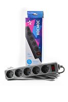 Удлинитель с сет. фильтром Космос 5х1.8м с заземл. 10А 2200Вт 2xUSB индикат. сети черный