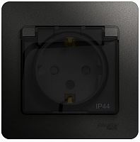 Розетка с заземлением с рамкой Systeme Electric Glossa 1-м. крышка шторки IP44 антрацит