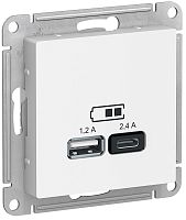 Розетка USB тип A+С без рамки Systeme Electric AtlasDesign 2-м. 2400мА белый