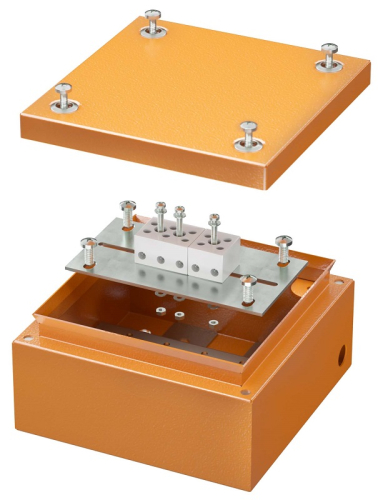 Коробка огнестойкая DKC Vulcan 150x150x80мм 5x6мм без сальников IP66 оранжевый картинка