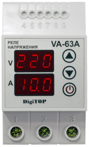 Реле напряжения и тока однофазное цифровое на DIN-рейку DigiTOP VA-63А 63А 50-400В