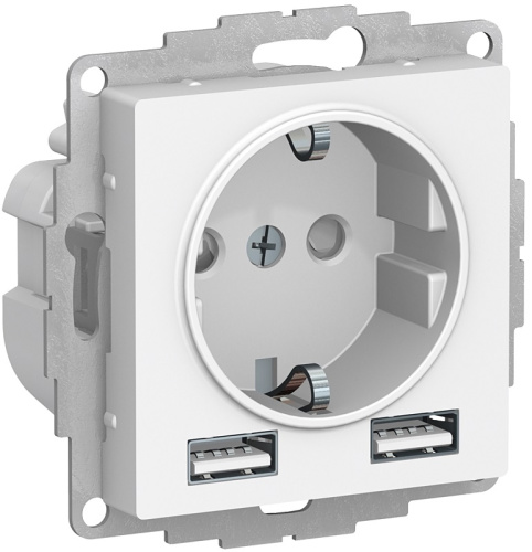 Розетка с заземлением +2xUSB тип A+A без рамки Systeme Electric AtlasDesign 1-м. белый