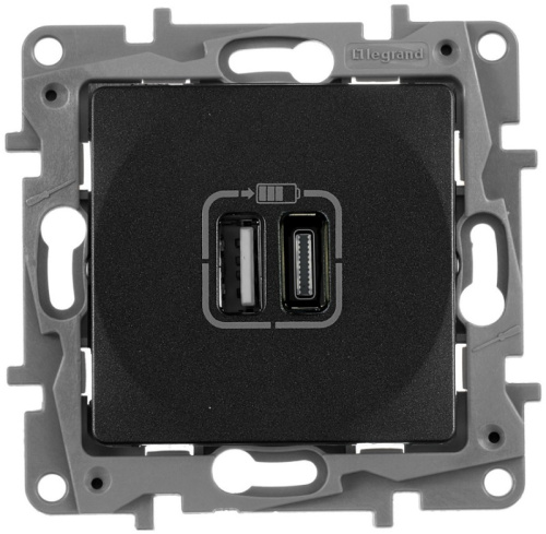 Розетка USB тип А+С без рамки Legrand Etika 2-м. 3000мА антрацит