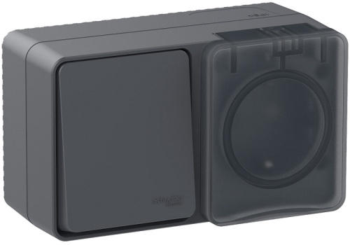 Блок накладной Systeme Electric AtlasDesign Profi54 розетка 1-м.+выключатель 1-кл. IP54 антрацит