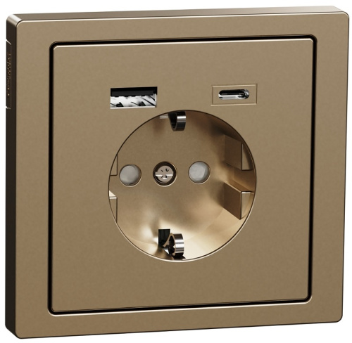 Розетка с заземлением +2xUSB тип A+C без рамки Schneider Electric Merten D-Life 1-м. шампань Schneider Electric — купить по цене от 11&nbsp;175 ₽ | ПрофБезопасность