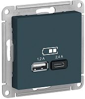 Розетка USB тип A+С без рамки Systeme Electric AtlasDesign 2-м. 2400мА изумруд