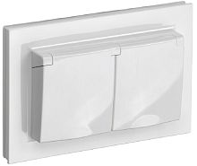 Розетка с заземлением IEK Brite РСбш12-3-44-БрБ 1-м. 2 мод. крышка шторки IP44 белый
