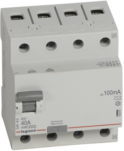 Выключатель дифференциального тока УЗО Legrand RX3 4п 40А 100мА 10,0кА тип AC