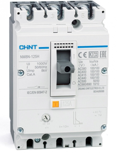 Выключатель автоматический в литом корпусе CHINT NM8N-125S 3п 125А 50кА