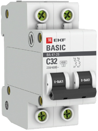 Выключатель автоматический EKF Basic ВА47-29 2п 32А C 4.5кА
