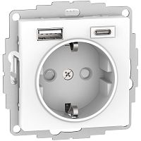 Розетка с заземлением +2xUSB тип A+C без рамки Systeme Electric AtlasDesign 1-м. белый