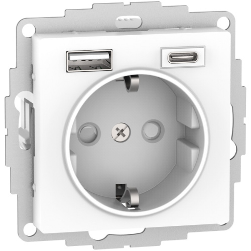 Розетка с заземлением +2xUSB тип A+C без рамки Systeme Electric AtlasDesign 1-м. белый