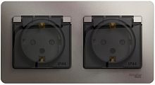 Розетка с заземлением с рамкой Systeme Electric Glossa 2-м. крышка шторки IP44 платина