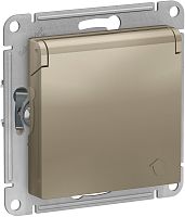 Розетка с заземлением без рамки Systeme Electric AtlasDesign 1-м. крышка шторки шампань