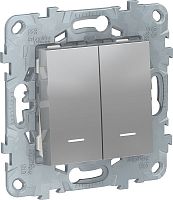 Переключатель с подсветкой без рамки Schneider Electric Unica New 2-кл. проходной алюминий