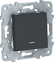 Выключатель кнопочный с подсветкой без рамки Schneider Electric Unica New 1-кл. антрацит