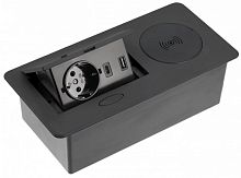 Розетка встраиваемая полуавтоматическая GTV 1-м.+беспроводная зарядка+2xUSB 212х118х70мм черный