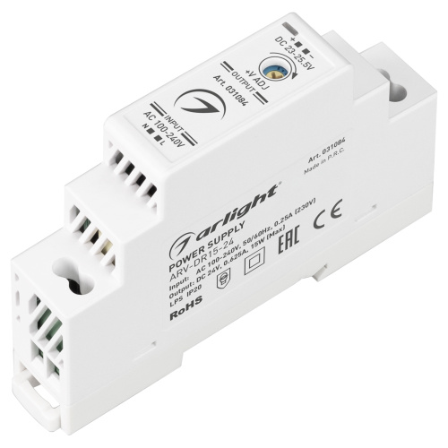 Блок питания на DIN-рейку Arlight 24В ARV-DR15-24 0.63A 15W IP20, Arlight, купить, цена, доставка, безопасность Блок питания на DIN-рейку Arlight 24В ARV-DR15-24 0.63A 15W IP20 Arlight — купить по цене от 2 020 ₽ | ПрофБезопасность