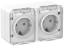 Розетка с заземлением накладная Systeme Electric AtlasDesign Profi54 2-м. крышка IP54 белый