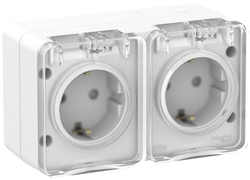 Розетка с заземлением накладная Systeme Electric AtlasDesign Profi54 2-м. крышка IP54 белый
