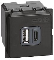 Розетка USB тип A+C модульная Legrand BTicino Living Now 1-м. 2 мод. 3000мА