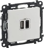 Розетка USB тип A+С без рамки Legrand Valena Life 2-м. 3000мА белый