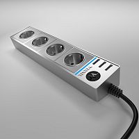 Удлинитель с заземлением Werkel 4-м+3USB тип А 1,7м 16А 3500Вт серебряный/серебряный рифленый