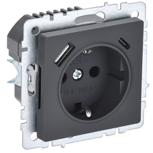 Розетка с заземлением +2xUSB тип A+C без рамки IEK Brite РЮш11-1-БрГ 1-м. графит, IEK, купить, цена, доставка, безопасность Розетка с заземлением +2xUSB тип A+C без рамки IEK Brite РЮш11-1-БрГ 1-м. графит IEK — купить по цене от 4 800 ₽ | ПрофБезопасность