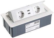 Розетка встраиваемая полуавтоматическая GTV 2-м.+2xUSB 240х120х73мм белый